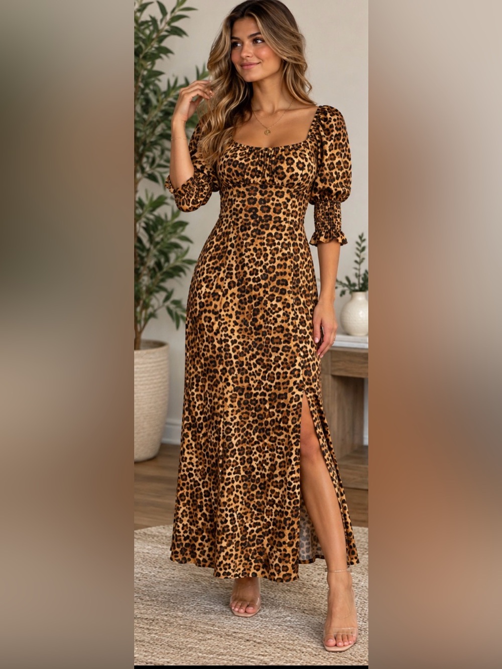 Blue Rain Leopard Print Maxi Dress in Brown and Black